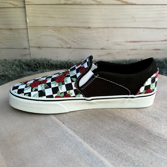 Vans Asher Checkerboard Roses Womens Slip Ons Size 9.5 Sepia Rose Sneakers - Picture 5 of 12